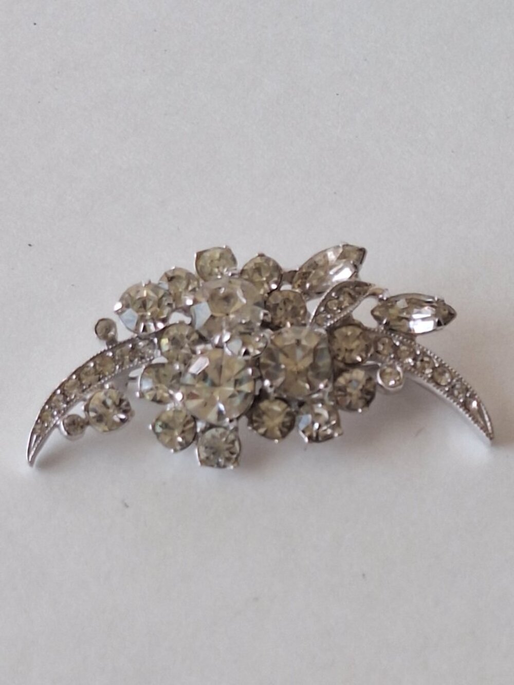 Vintage EISENBERG ICE Clear Rhinestone Crescent Spray Brooch Pin Stunning